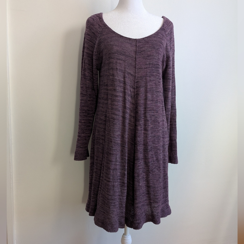 Long Sleeve Scoop Neck Swing Dress - Plum